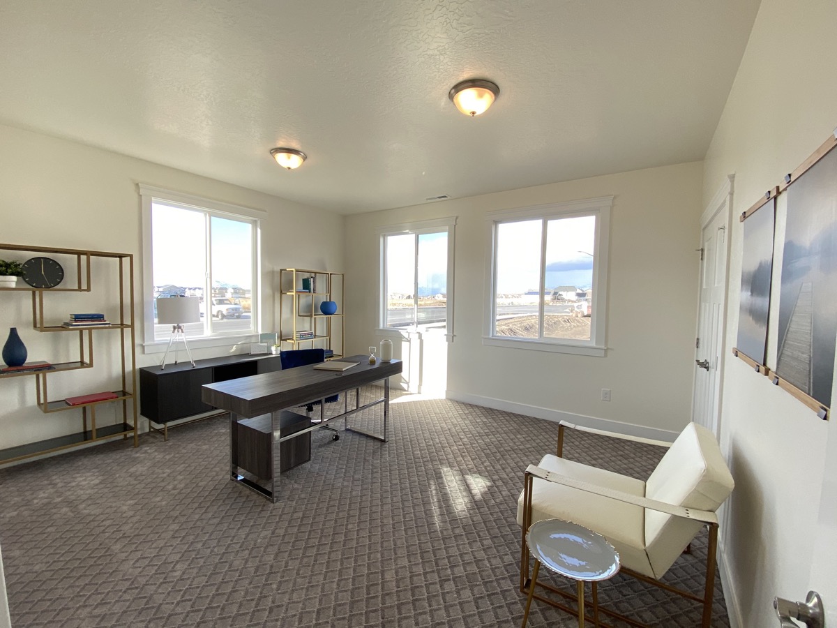 Bright flex room arranged as a home office